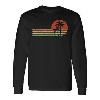 Retro Style Tropical Vintage Sunset Beach Palm Tree Long Sleeve T-Shirt - Monsterry