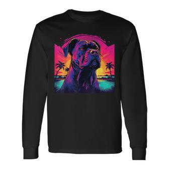 Retro Sunset Presa Canario Dog Black Langarmshirts - Seseable