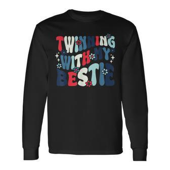 Retro Twins Day Twinning With My Bestie Friend Matching Twin Long Sleeve T-Shirt - Seseable