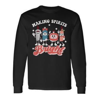 Retro Ugly Christmas Making Spirits Bright Alcohol Bartender Long Sleeve T-Shirt | Mazezy