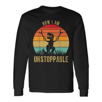 Retro Now I Am Unstoppable T-Rex Vintage Long Sleeve T-Shirt - Monsterry UK