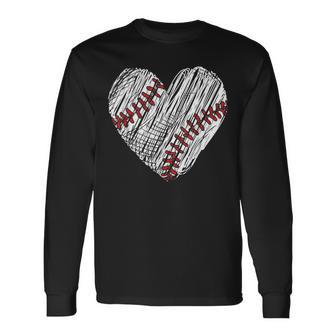 Retro Vintage Baseball Lover Heart Fans Players Distressed Long Sleeve T-Shirt - Seseable