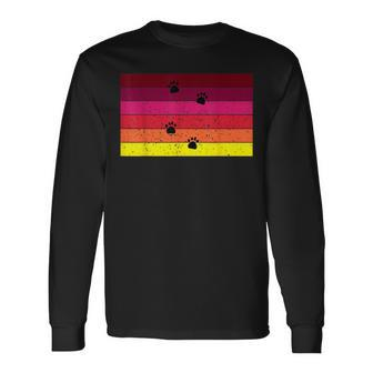 Retro Vintage Colors And Cat Paws Long Sleeve T-Shirt - Monsterry UK