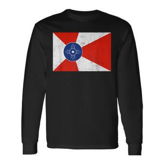 Retro Vintage Distressed Wichita Flag Kansas Home Pride Long Sleeve T-Shirt - Monsterry DE
