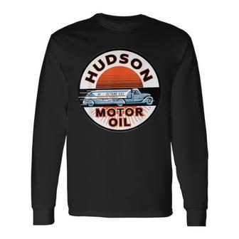 Retro Vintage Gas Station Hudson Motor Oil Car Bikes Garage Long Sleeve T-Shirt - Seseable