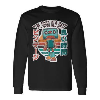 Retro Vintage Mixtape Robot The Good Old Days 80S Music Long Sleeve T-Shirt - Monsterry