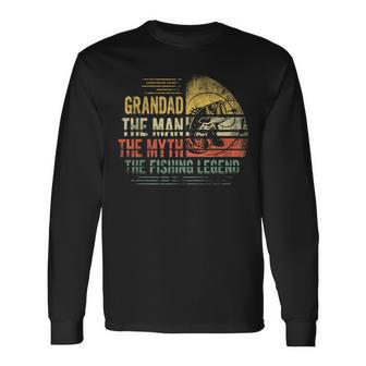 Retro Vintage Reel Cool Grandad Fishing Father's Day Fisher Long Sleeve T-Shirt - Monsterry