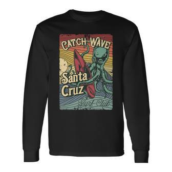 Retro Vintage Surf Club Octopus Surfboard Ca Santa Cruz Long Sleeve T-Shirt - Monsterry