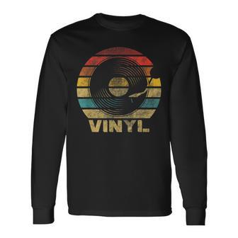 Retro Vinyl Schallplatte Langarmshirts Design, Schwarz Vintage Musik Tee - Seseable