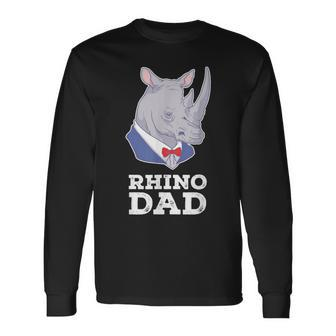 Rhino Dad Suit Animal Daddy Save Rhinoceros Men Long Sleeve T-Shirt - Monsterry