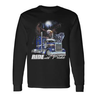 Ride With Pride Trucker Eagle Wolf Long Sleeve T-Shirt - Thegiftio UK