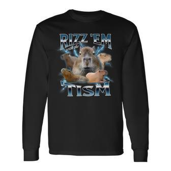 Rizz 'Em With The 'Tism Autism Awareness Meme Capybara Long Sleeve T-Shirt | Mazezy
