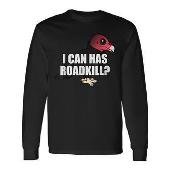 I Can Has Roadkill Cartoon Turkey Vulture Bird Meme Long Sleeve T-Shirt - Monsterry