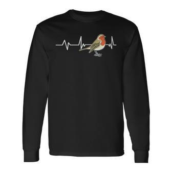 Robin Bird Heartbeat Robin Long Sleeve T-Shirt - Monsterry