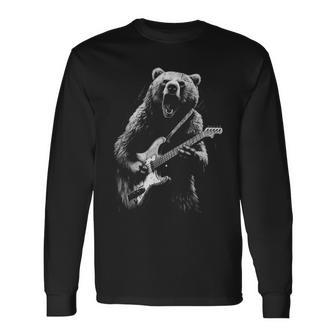 Rock Bear Playing Guitar Guitar Bear Music Long Sleeve T-Shirt | Mazezy