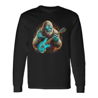 Rock On Bigfoot Playing A Electric Guitar Sasquatch Big Foot Long Sleeve T-Shirt | Mazezy
