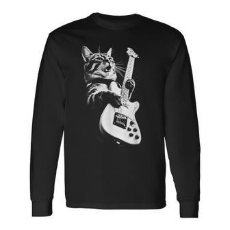 Rock Cat Playing Guitar Guitar Cat Long Sleeve T-Shirt - Seseable