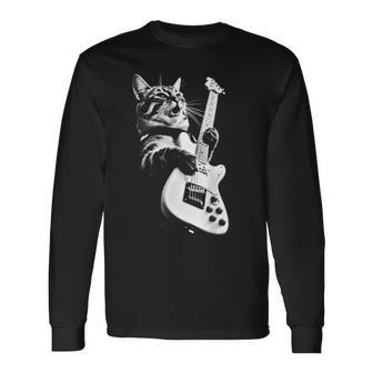 Rock Cat Playing Guitar Guitar Cat Long Sleeve T-Shirt - Thegiftio UK