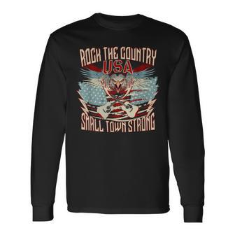 Rock The Country Music Small Town Strong America Flag Eagle Long Sleeve T-Shirt | Mazezy UK