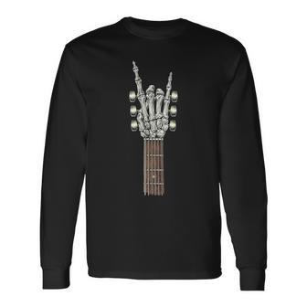 Rock On Guitar Neck With A Sweet Rock & Roll Skeleton Hand Long Sleeve T-Shirt - Seseable