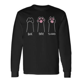 Rock Paper Scissors Cat Paws Hand Game Cat Lovers Long Sleeve T-Shirt - Seseable