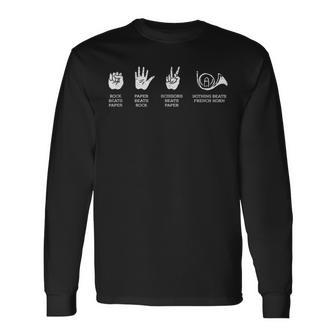 Rock Paper Scissors French Horn Marching Band Long Sleeve T-Shirt - Monsterry UK