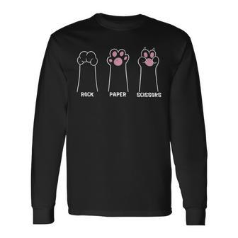 Rock Paper Scissors Hand Game Cute Kitty Paw Cat Long Sleeve T-Shirt - Seseable
