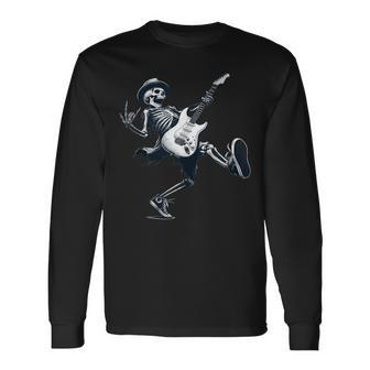 Rock And Roll Graphic Band Skeleton Playing Guitar Long Sleeve T-Shirt - Monsterry CA