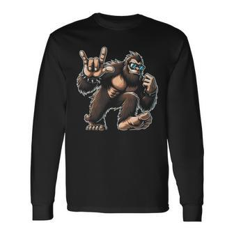 Rock And Roll Big Foot Dancing Sasquatch With Sunglass Long Sleeve T-Shirt | Mazezy