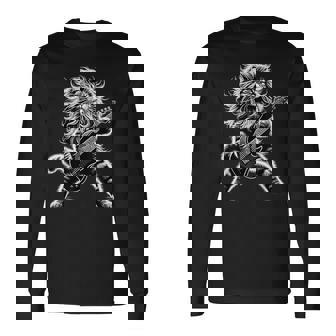 Rock And Roll Cat Playing Guitar Long Sleeve T-Shirt | Mazezy