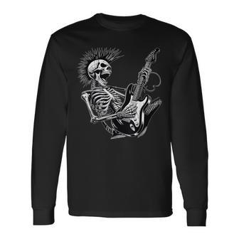 Rock And Roll Skeleton Playing Guitar Long Sleeve T-Shirt | Mazezy AU