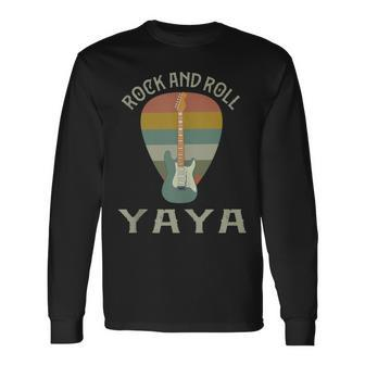 Rock And Roll Yaya Classic Guitar Happy Fathers Day Long Sleeve T-Shirt - Thegiftio UK