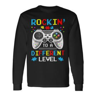 Rockin To Different Level Game Autism Awareness Gaming Gamer Long Sleeve T-Shirt | Mazezy CA