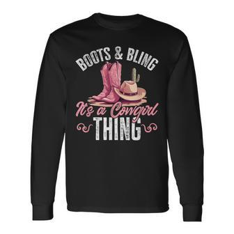 Rodeo Western Country Cowgirl Hat Boots & Bling Long Sleeve T-Shirt - Monsterry AU