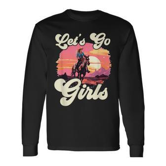 Rodeo Western Country Cowgirl Hat Let's Go Girls Long Sleeve T-Shirt - Monsterry CA