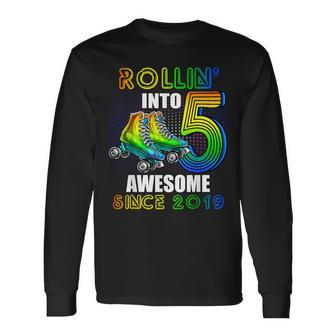 Roller Skating 5Th Birthday Boys Rollin Into 5 Awesome 2019 Long Sleeve T-Shirt - Monsterry AU