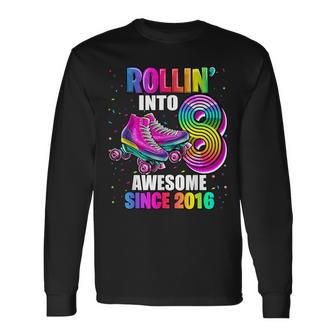 Roller Skating 8Th Birthday Girls Rollin Into 8 Awesome 2016 Long Sleeve T-Shirt | Mazezy