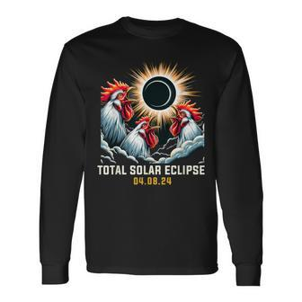 Rooster Howling At Solar Eclipse Long Sleeve T-Shirt | Mazezy