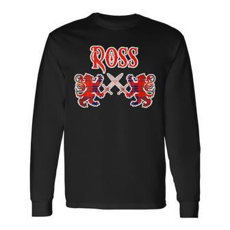 Ross Scottish Clan Kilt Lion Family Name Tartan Long Sleeve T-Shirt - Seseable