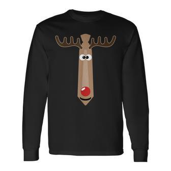 Rudolph Red Nosed Reindeer Preppy Christmas Tie Graphic Long Sleeve T-Shirt - Monsterry UK