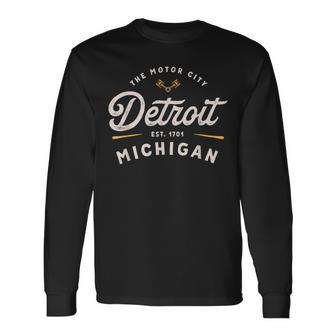 Rustic Motor City Classic Detroit Michigan 1701 Usa Long Sleeve T-Shirt - Monsterry