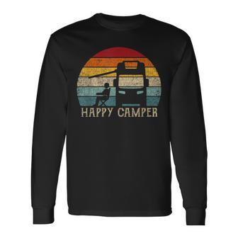 Rv Camping 70S 80S Retro Happy Camper Long Sleeve T-Shirt - Seseable