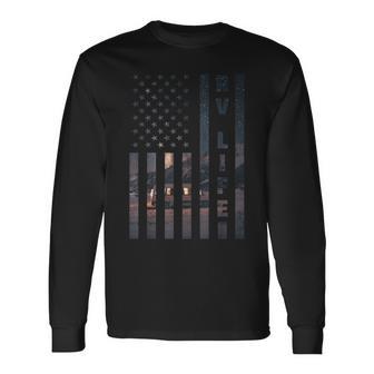 Rv Van Life American Flag Recreational Vehicle Camper Hiker Long Sleeve T-Shirt - Monsterry UK