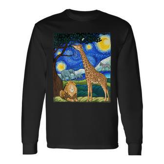 Safari Night Zoo Animal Giraffe Lion Animal Lover Long Sleeve T-Shirt - Monsterry