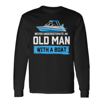 Sailing Sailboat Old Man With Boat Owner Dad Sailor Long Sleeve T-Shirt - Thegiftio UK