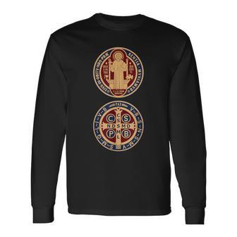 Saint Benedict Sacramental Medal Catholic Long Sleeve T-Shirt - Thegiftio UK