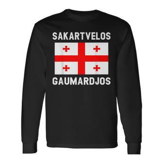 Sakartvelos Gaumarjos Hallo Georgien Reisen Georgische Flagg Langarmshirts - Seseable