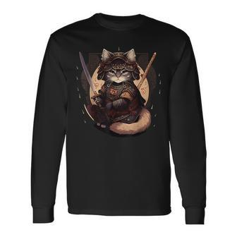 Samurai Cat Warrior Japanese Ninja Cat Kawaii Long Sleeve T-Shirt - Monsterry