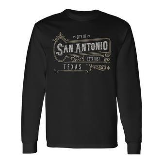 San Antonio Tx Vintage Victorian Style Home City Distressed Long Sleeve T-Shirt - Monsterry