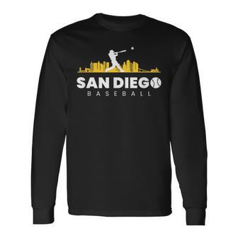 San Diego Baseball Vintage City Skyline Retro Baseball Lover Long Sleeve T-Shirt - Monsterry DE